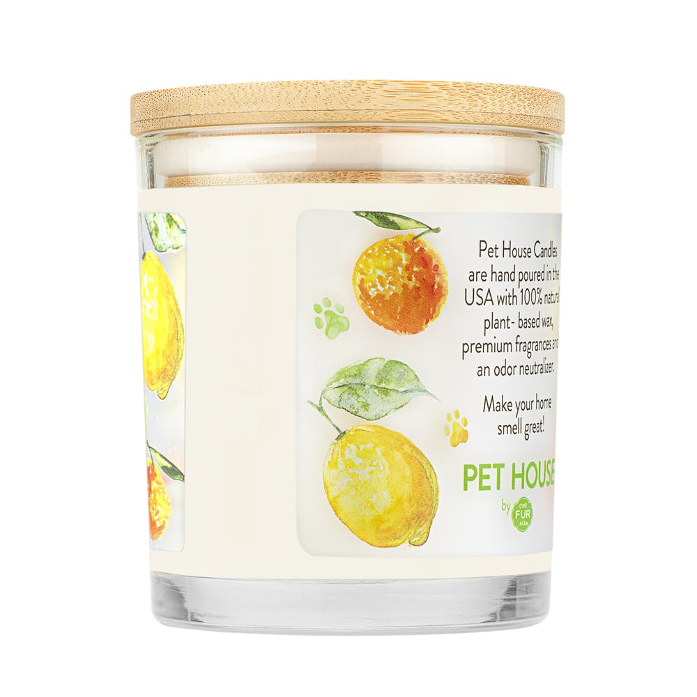 One Fur All Pet House Candle - Fresh Citrus - 100% Plant-Based Wax Candle - Pet Odor Eliminator for Home - Non-Toxic & Eco-Friendly Air Freshening Scented Candles
