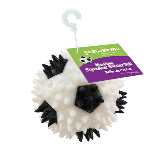 Gnawsome 3.5” Squeaker Soccer Ball Dog Toy - Medium, Promotes Dental and Gum Health for Your Pet, Colors Will Vary, All Breed Sizes