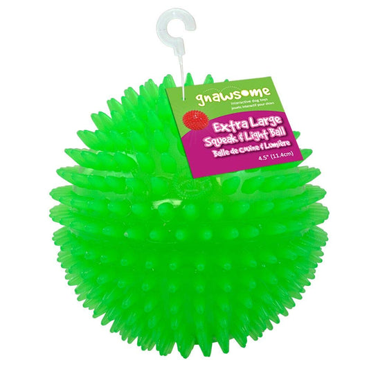 Gnawsome 4.5” Spiky Squeak & Light Ball Dog Toy - Extra Large, Cleans teeth and Promotes Dental and Gum Health for Your Pet, Colors will vary, All Breed Sizes