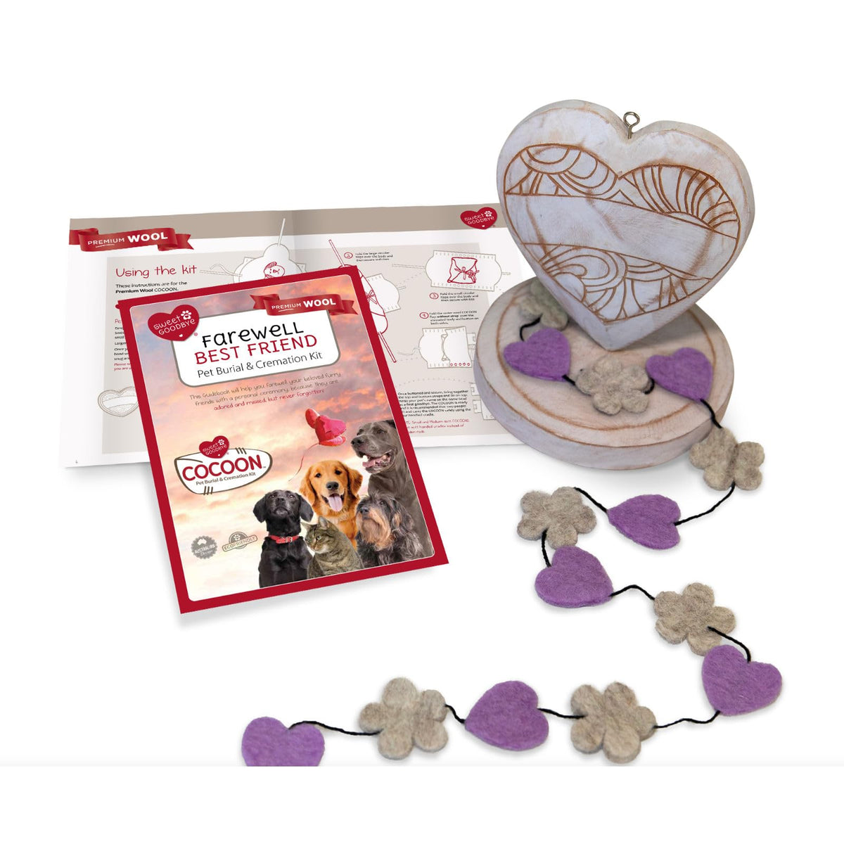 Sweet Goodbye Cocoon® - Eco-Friendly Pet Burial & Cremation Ceremony Kit (Premium Wool) - Casket for Dogs and Cats (Choose Size & Color) (Small, Natural)