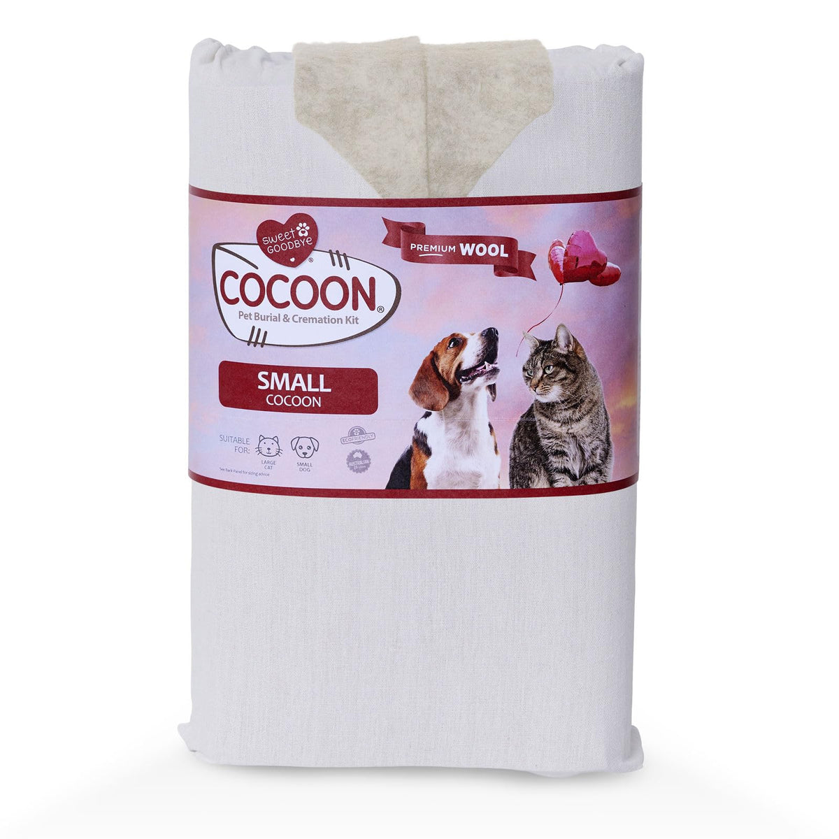 Sweet Goodbye Cocoon® - Eco-Friendly Pet Burial & Cremation Ceremony Kit (Premium Wool) - Casket for Dogs and Cats (Choose Size & Color) (Small, Natural)
