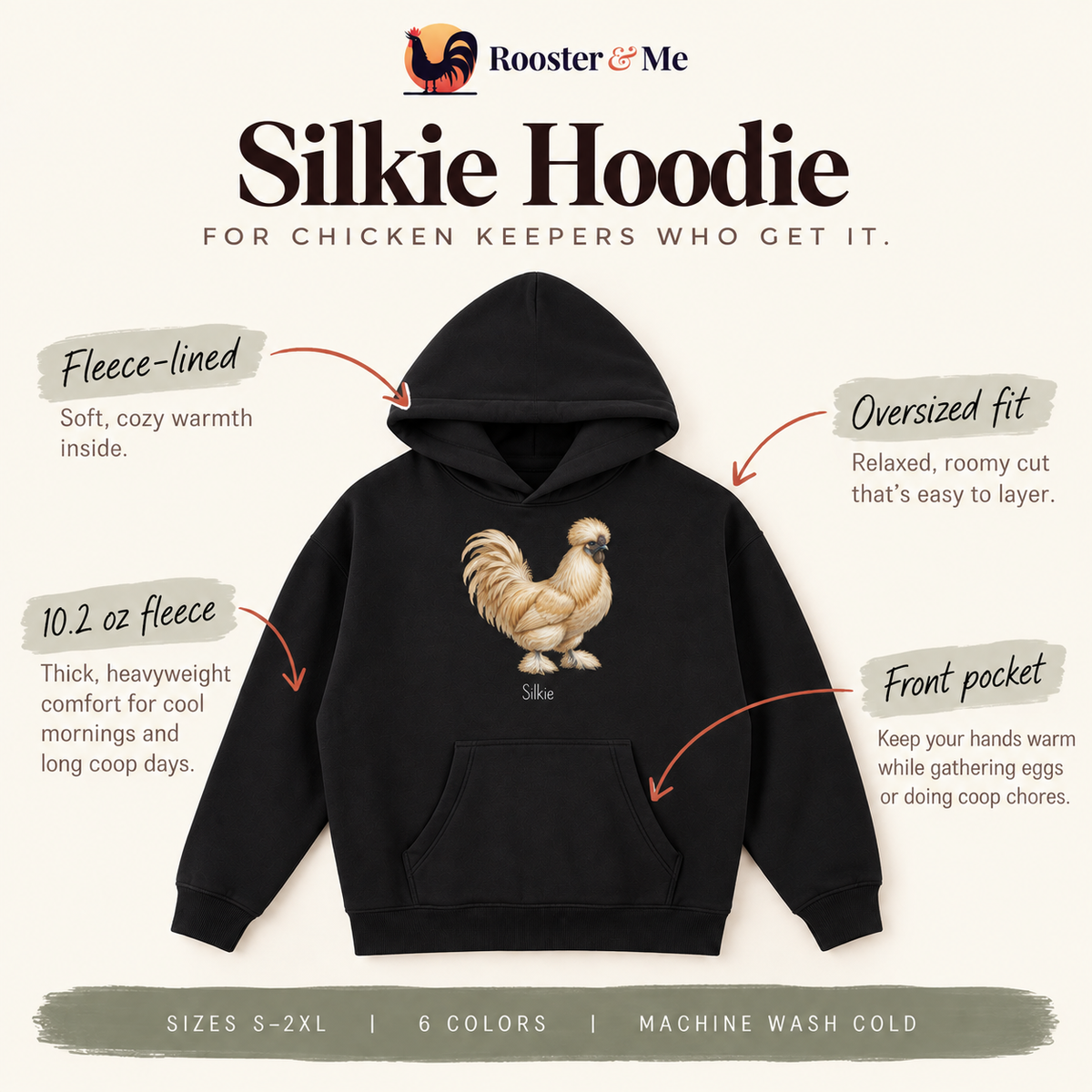 Silky Rooster Hoodie — Essential Oversized Boxy Fit Fleece