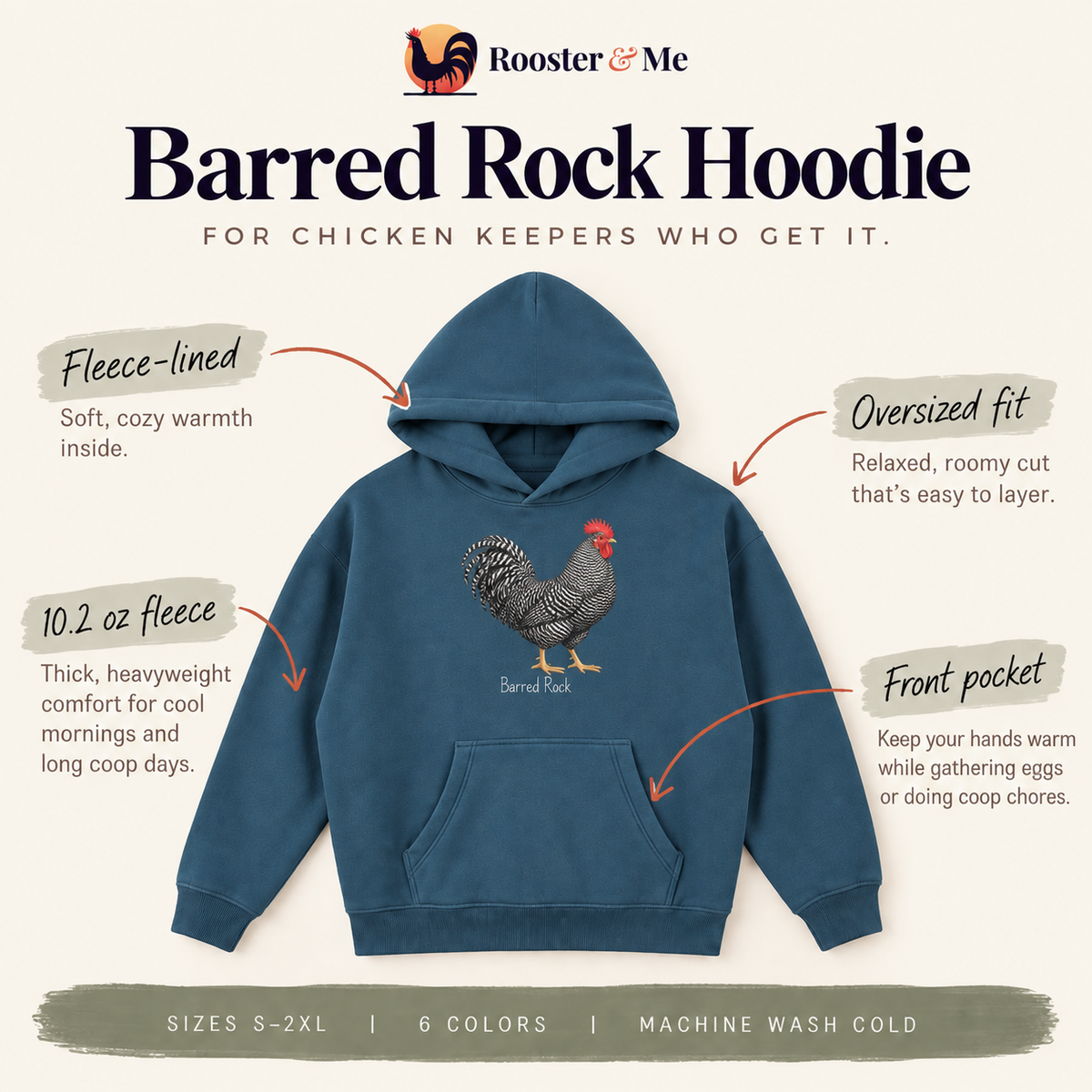 Barred Rock Hoodie — Essential Oversized Boxy Fit Fleece