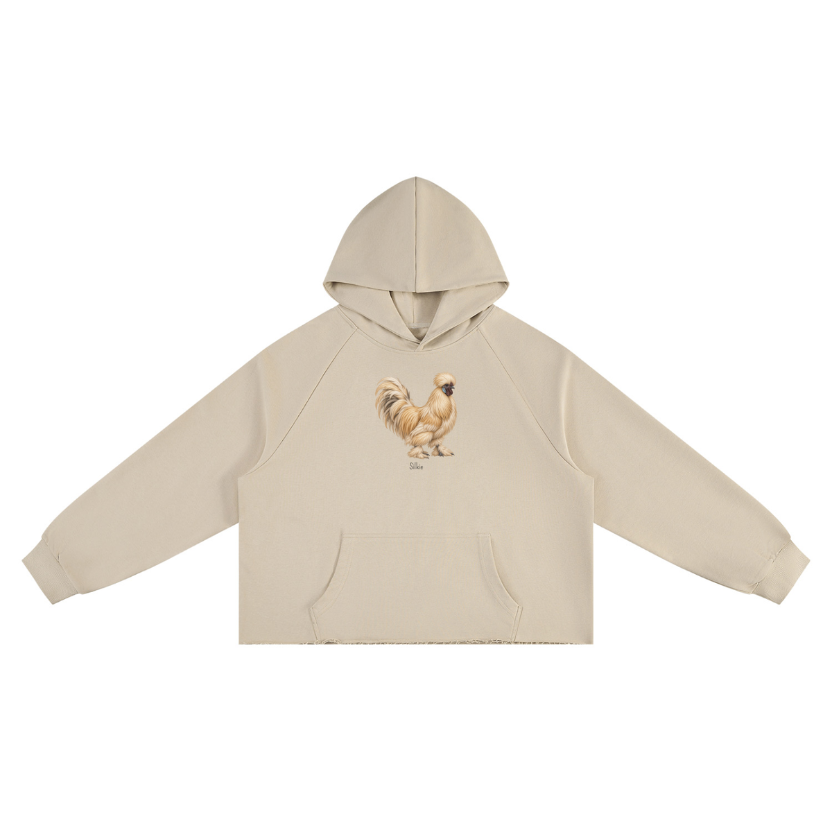 Silkie Rooster Hoodie — Unisex Vintage Wash Raw Edge Boxy